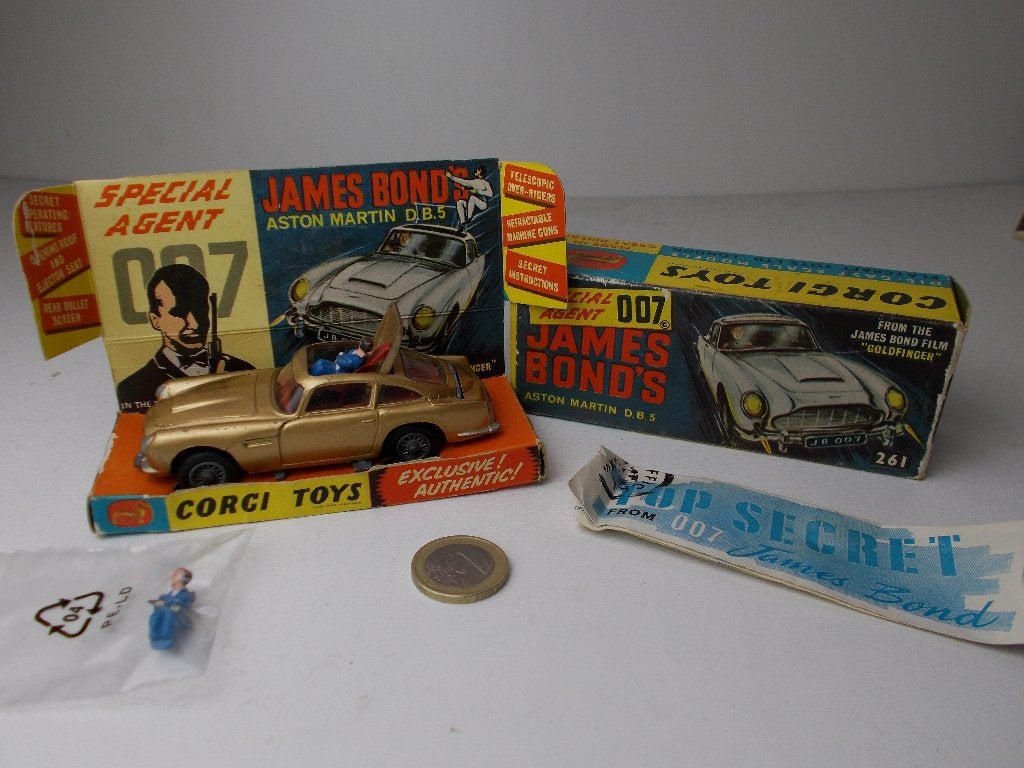 1965 Corgi Toys 261.JAMES BOND ASTON MARTIN DB5+DOOSJES! -E-