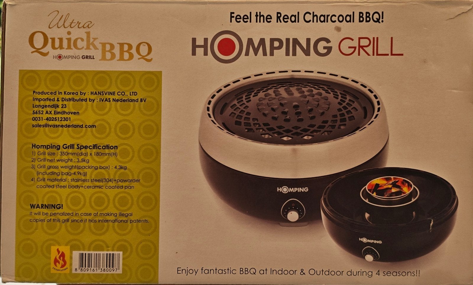 HOMPING tafel bbq, Tuin en Terras, Houtskoolbarbecues, Ophalen of Verzenden, Zo goed als nieuw, Homping, Met accessoires