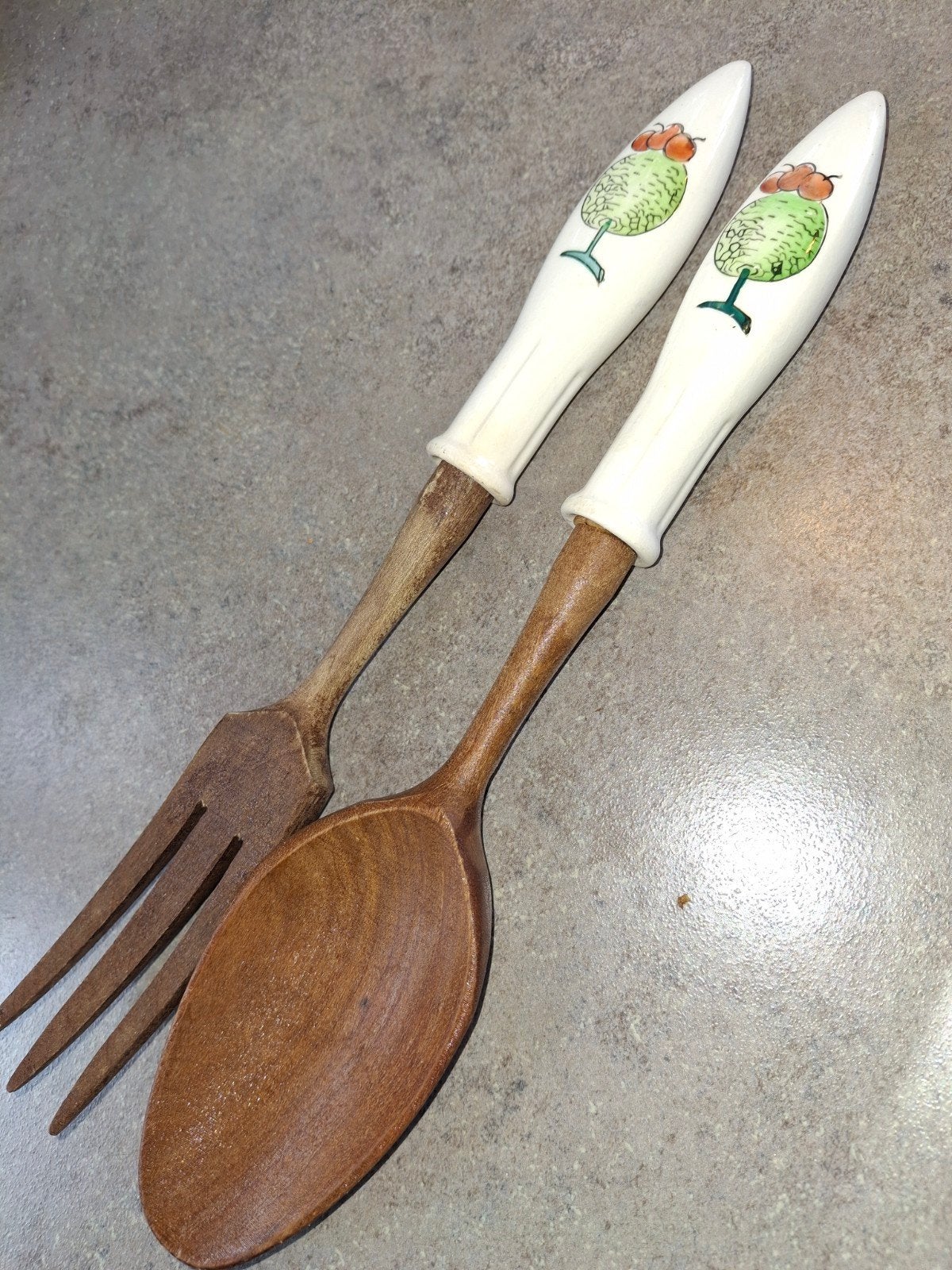 Vintage Houten Slabestek met Porseleinen Handvatten, Ophalen of Verzenden
