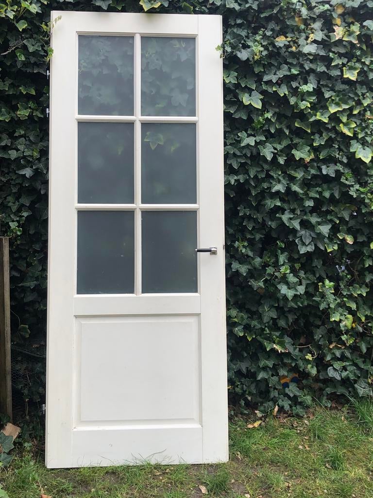 Witte binnendeur met glas en handvat, Gebruikt, 80 tot 100 cm, Binnendeur, Ophalen of Verzenden