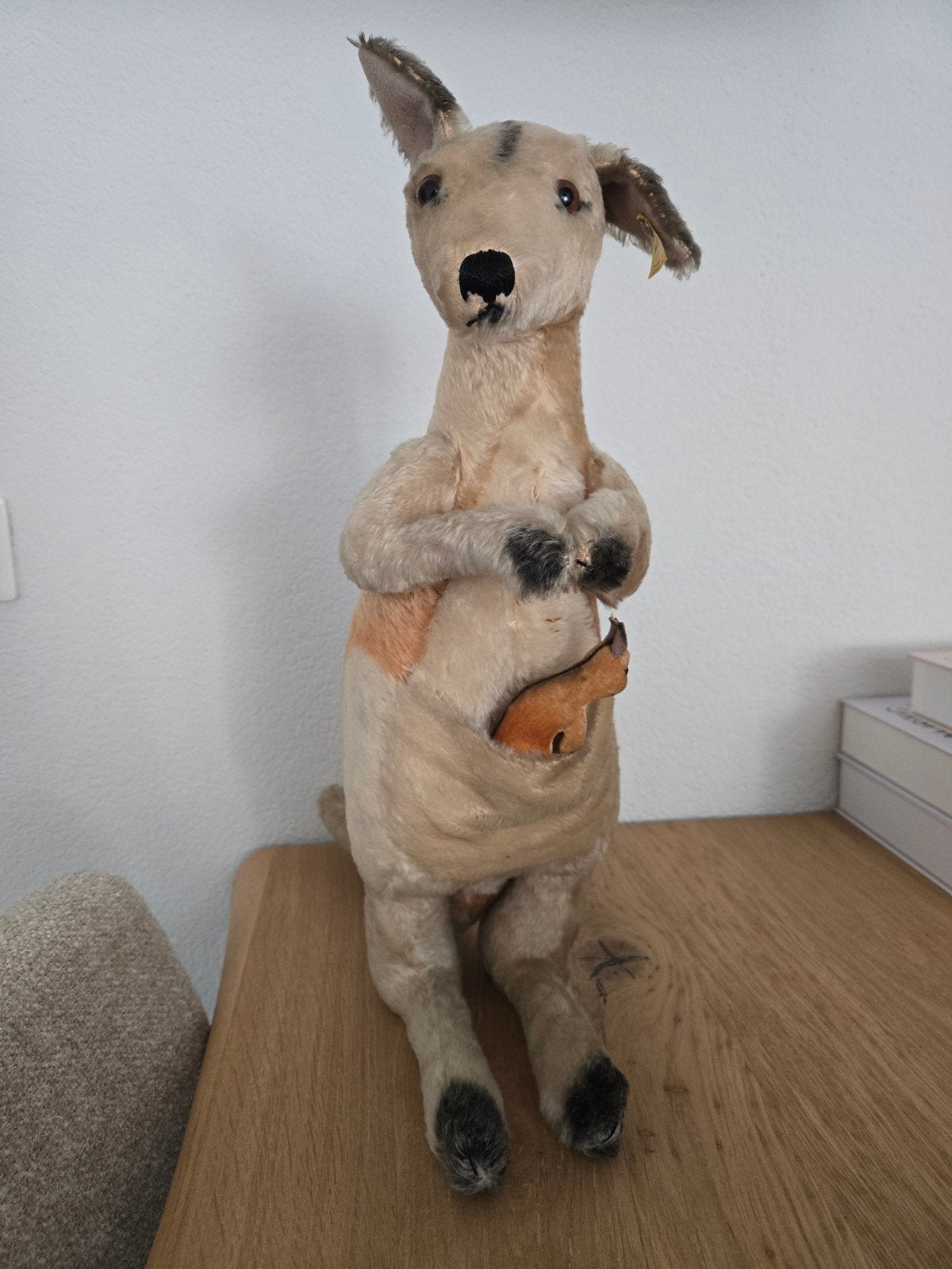Steiff Kangoo Kangoeroe met baby, jaren '60, 50 cm, Ophalen