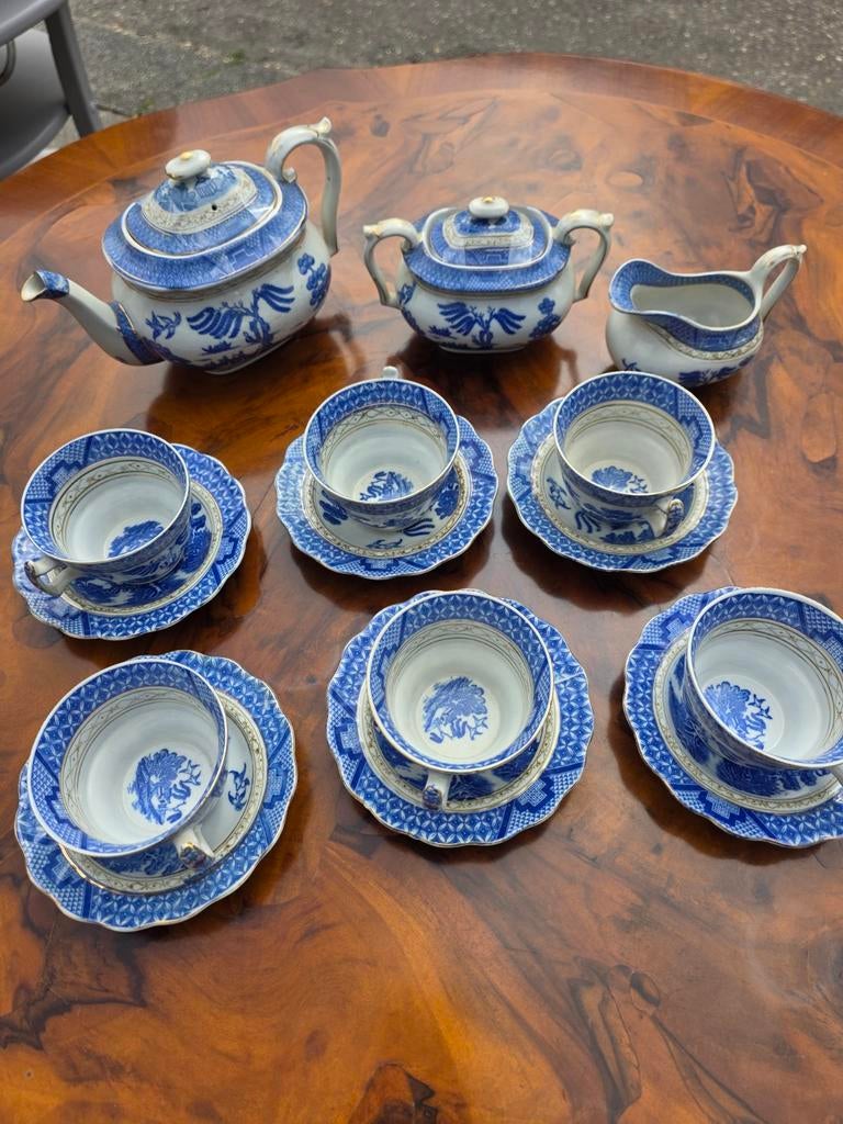 Oldblue Handpainted Theeservies - Blauw/Wit Porselein, Ophalen of Verzenden, Zo goed als nieuw, Overige stijlen, Kop(pen) en/of Schotel(s)