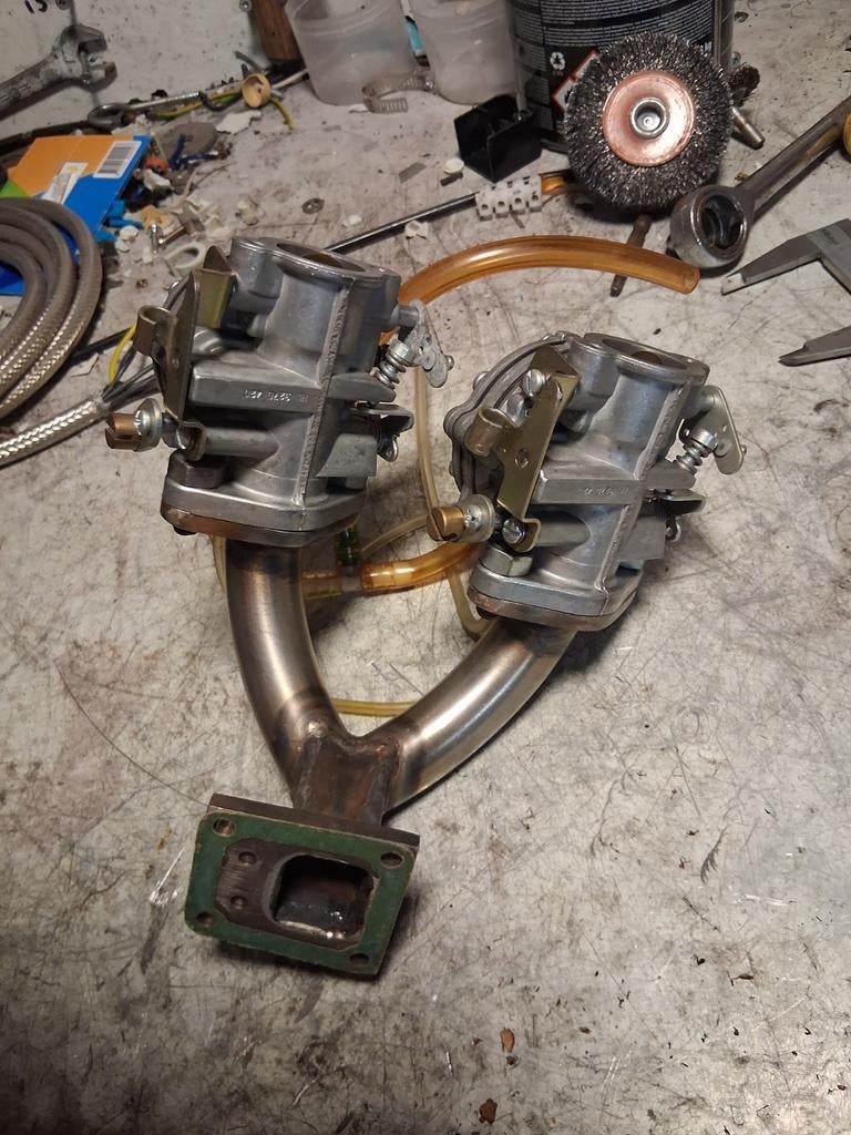 Dubbele cabrateur voor 65cc polini met spruitstuk, Ophalen of Verzenden, Zo goed als nieuw, Carburateur