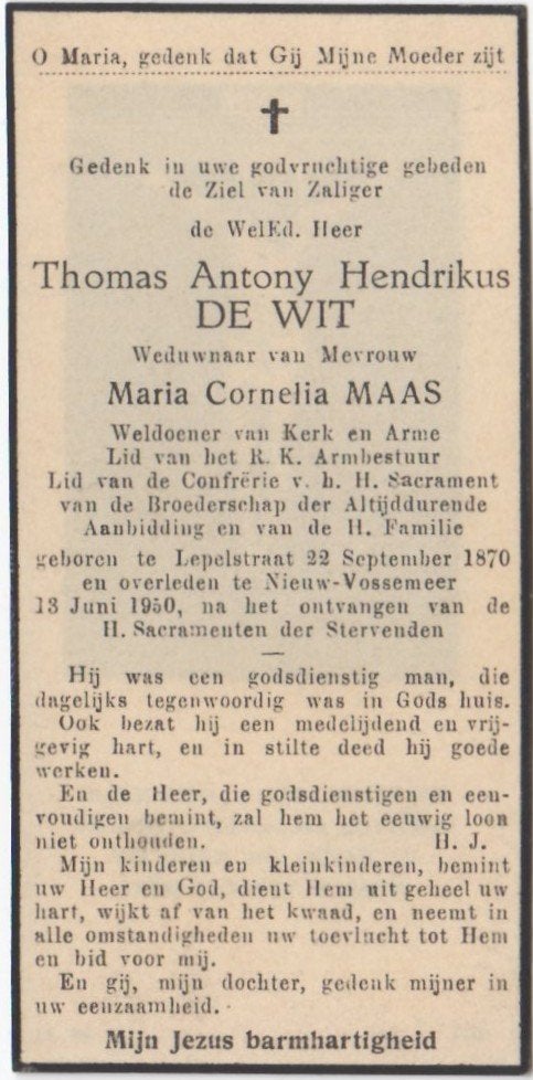 Thomas A.H. de Wit 1870 Lepelstraat + 1950 Nieuw-Vossemeer, Ophalen of Verzenden