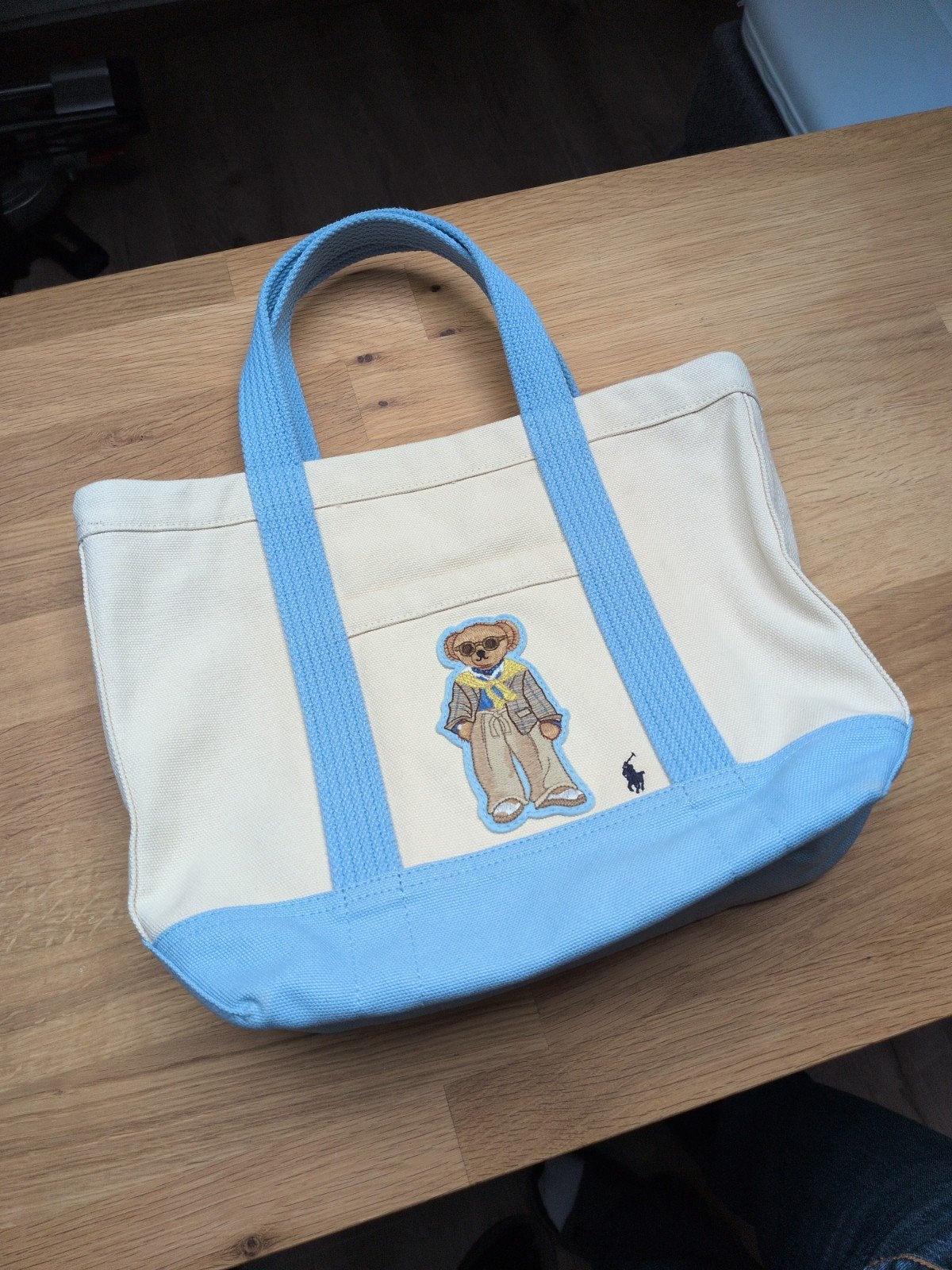 Polo Ralph Lauren Lichtblauwe Bear Canvas Tote Bag, Ophalen of Verzenden, Zo goed als nieuw, Blauw, Shopper