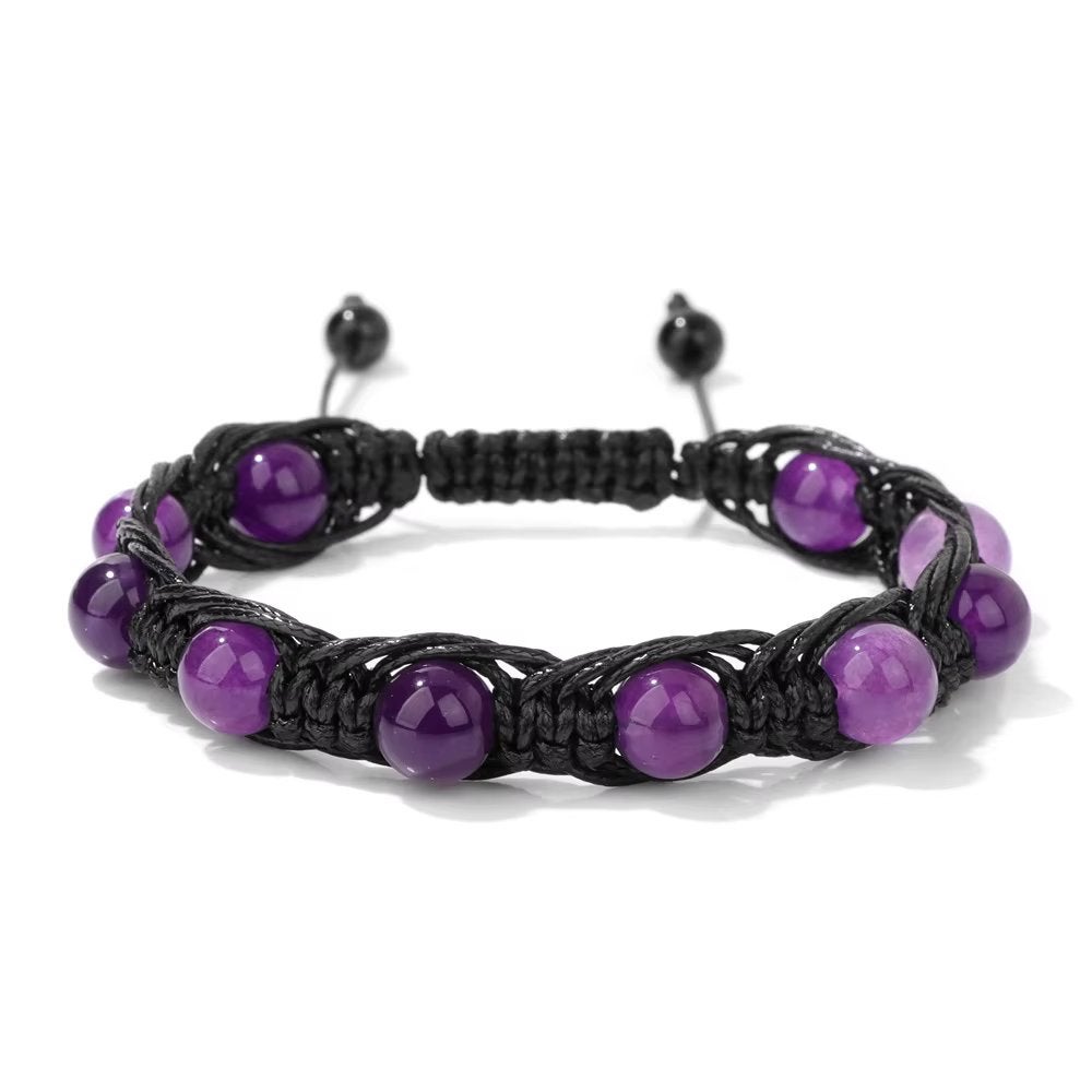 Zwarte Koord Armband Met Amethist, Overige materialen, Verzenden, Zwart, Nieuw