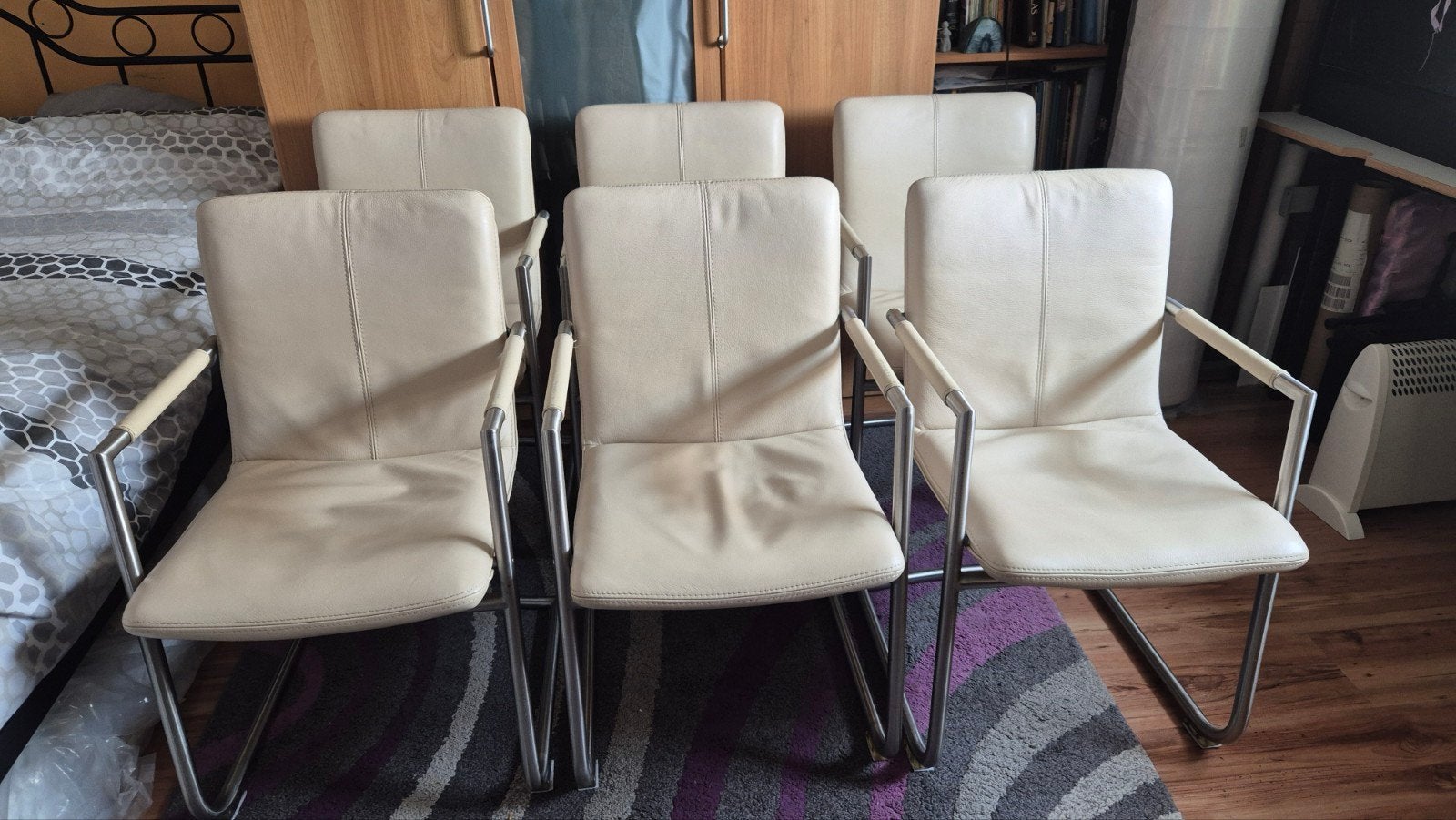 6 leren Stoelen - leer en Metaal, Ophalen, Gebruikt, Overige kleuren, Modern, Industrieel