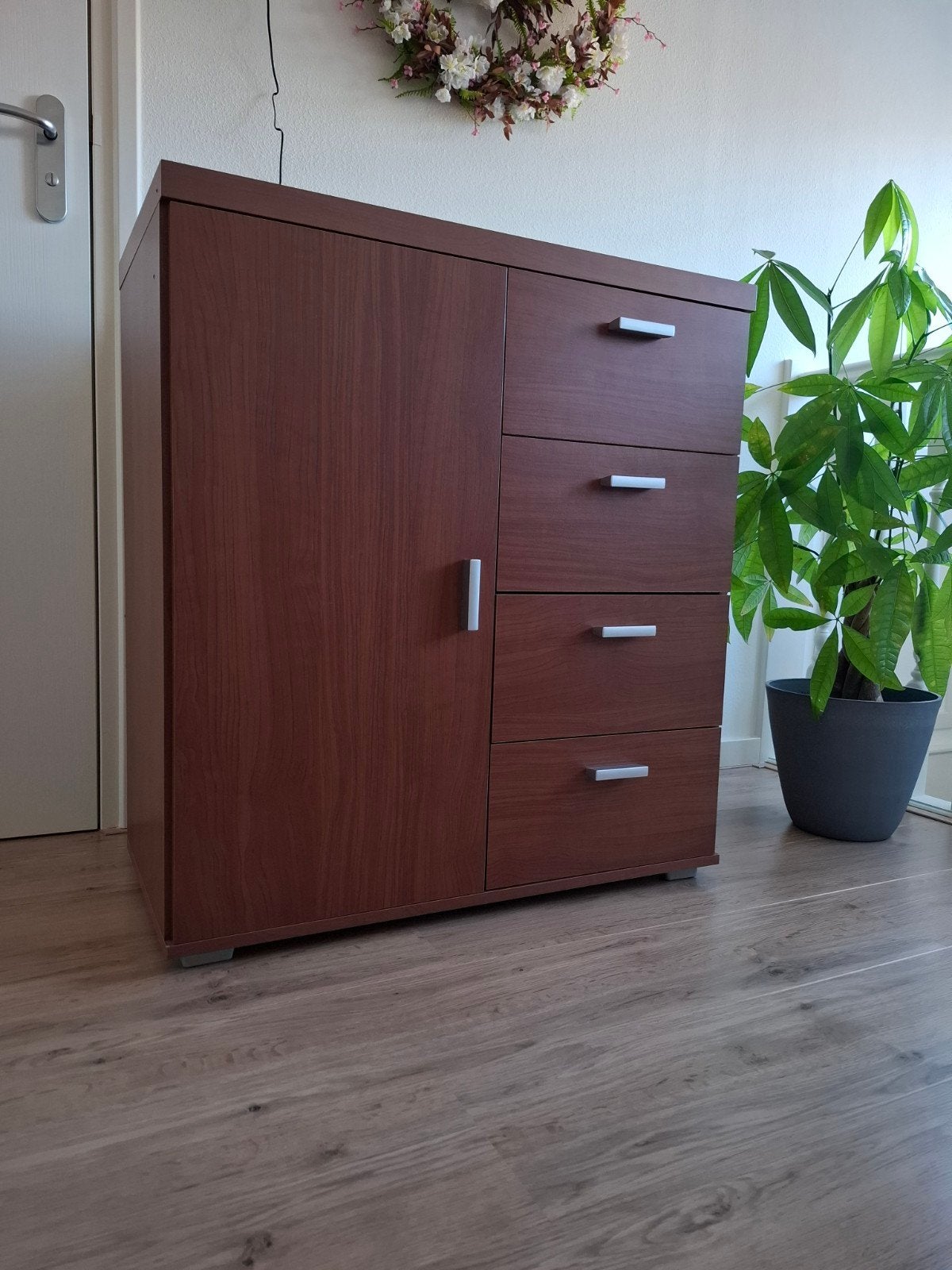Kersenhouten kastje met lades en deur, Ophalen, Gebruikt, Met deur(en), 50 tot 100 cm