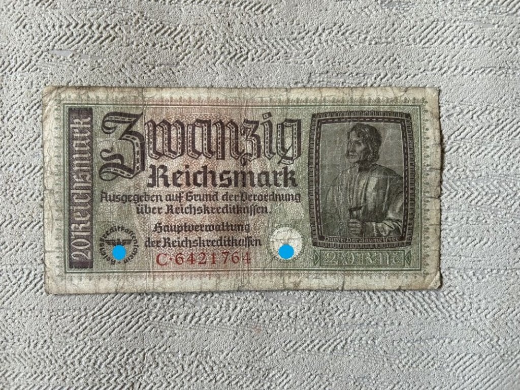 Duits bankbiljet bankbriefje van 20 Reichsmark - 1939 - wo2, Ophalen of Verzenden, Duitsland, Los biljet