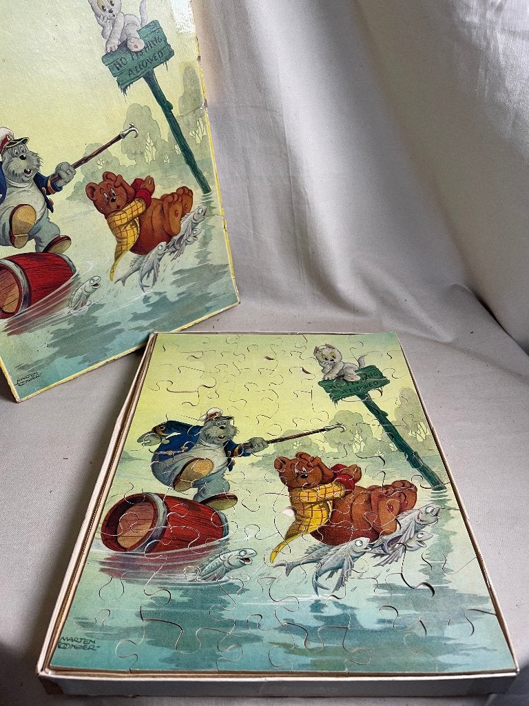 Oude houten puzzel Tom Poes jaren 50, 2 tot 4 jaar, Gebruikt, Van hout, Meer dan 50 stukjes
