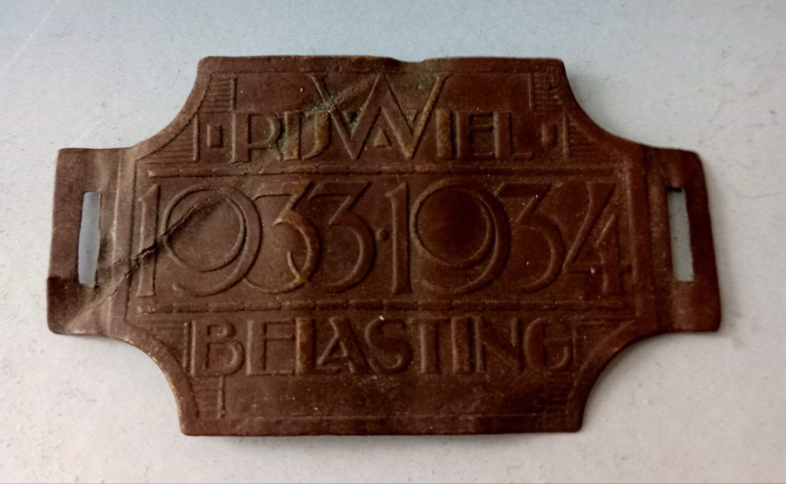 Zeldzaam Fiets Belasting Plaatje 1933-1934, Verzamelen, Ophalen of Verzenden