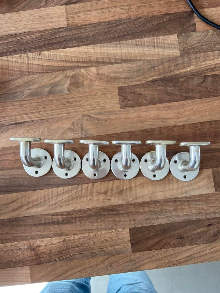 6 chrome trapleuning steunen, gebruikt, Ophalen of Verzenden, Gebruikt, Trap, Minder dan 2 meter
