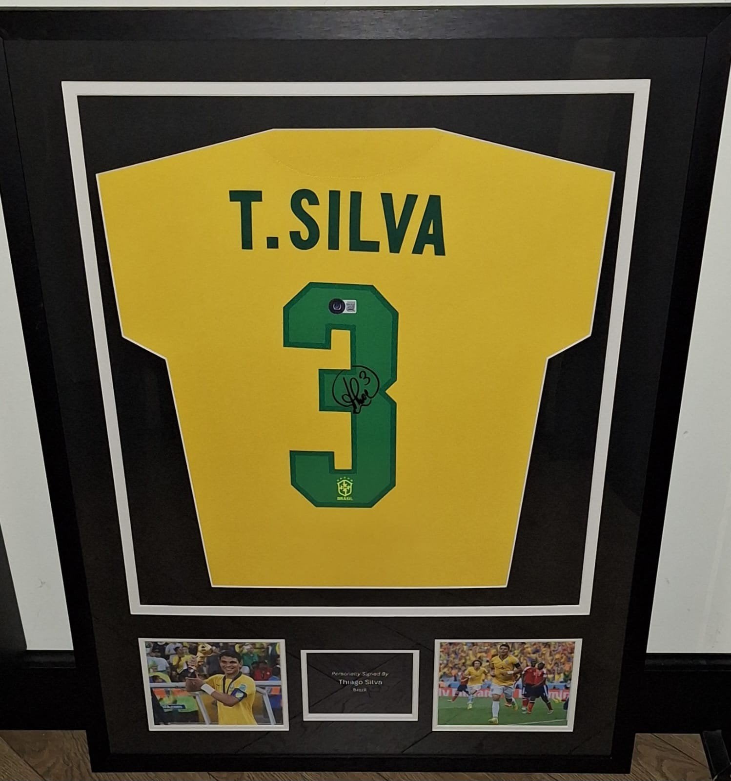Ingelijst, gesigneerd Brazilië shirt door Thiago Silva + COA, Verzamelen, Ophalen of Verzenden, Nieuw, Buitenlandse clubs, Shirt