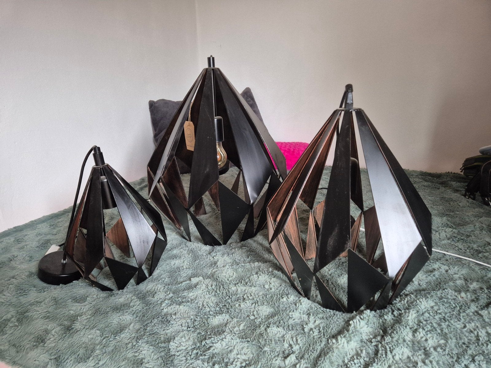 Set van 3 geometrische hanglampen - Zwart, Huis en Inrichting, Lampen | Overige, Ophalen, Gebruikt, Industrieel, Modern, Geometrisch