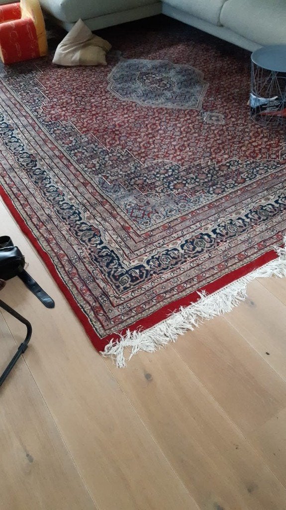 Perzische handgeknoopt tapijt 3,27x2,60m, Vintage 60e jaren., Huis en Inrichting, Stoffering | Tapijten en Kleden, Ophalen, Vintage.