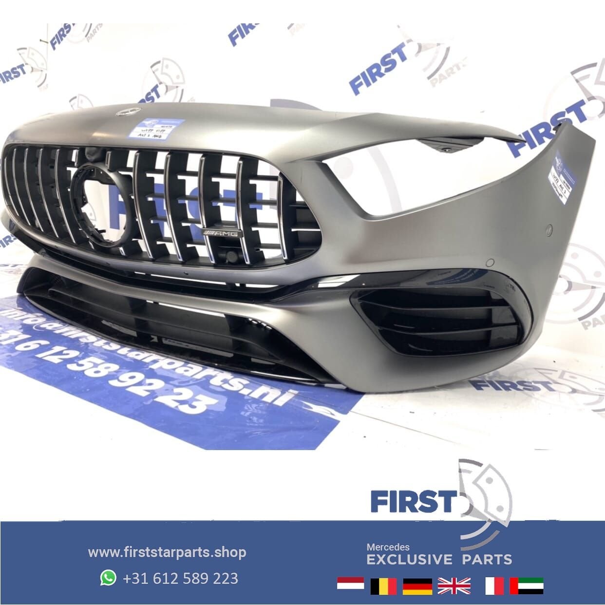 W177 A KLASSE 2021 A45 A45S AMG VOORBUMPER MAT GRIJS COMPLEE, Gebruikt, -, Voor, Ophalen of Verzenden