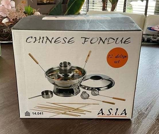 Chinese Fondue set - 12-delig - Zo goed als nieuw, Huis en Inrichting, Ophalen, Overige typen, Zilver, Zo goed als nieuw
