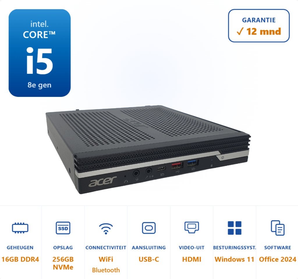 Acer veriton Mini PC i5-8400 4.0GHz 16GB 256GB NVMe Office24, Computers en Software, Desktop Pc's, 256 GB, ., I5-8400, Ophalen of Verzenden