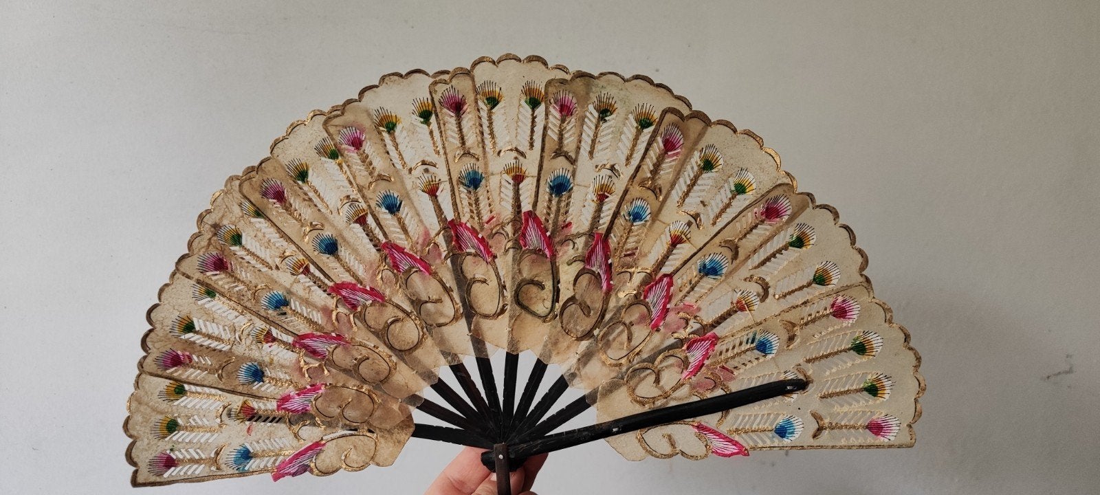 Vintage perkamentleren Indonesische wajang waaier, 19x35 cm, Ophalen of Verzenden
