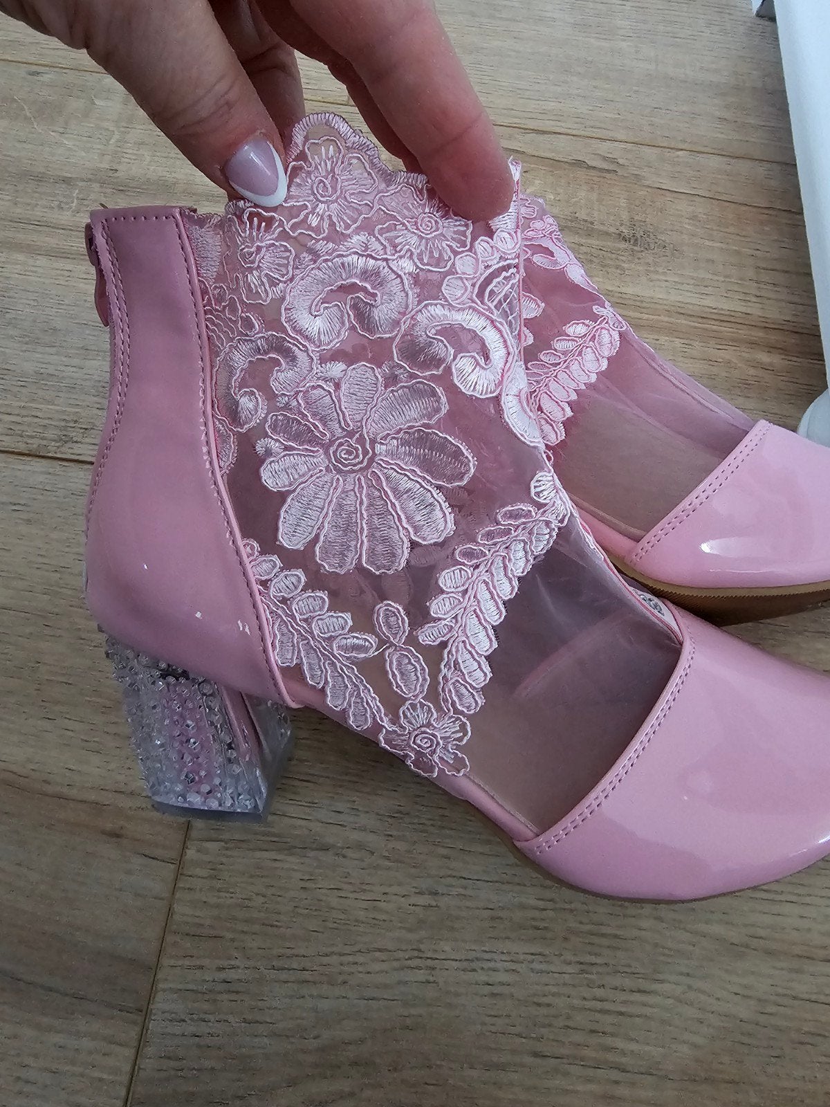Prachtige Kanten ROZE Lak Enkellaarsjes 41 Incl.Verz €55,-, Verzenden, Zo goed als nieuw, Roze