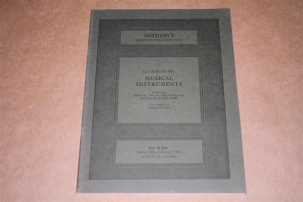 Catalogus Sotheby's Violen, Cello's etc. 1981, Boeken, Ophalen of Verzenden, Zo goed als nieuw, Artiest
