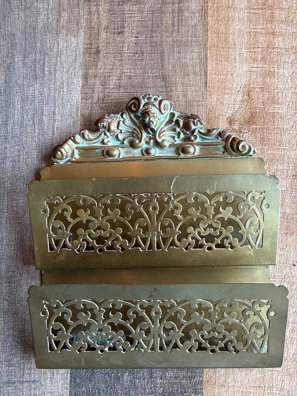 Antieke koperen kaartenbak / brievenhouder, Antiek en Kunst, Ophalen of Verzenden