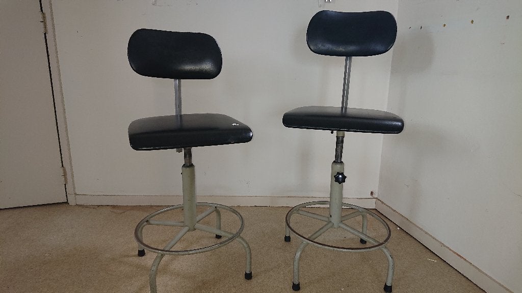 2 Vintage Industriële Werkkrukken/Tekenkamerstoelen Verstelb, Ophalen, Gebruikt, Twee, Zwart