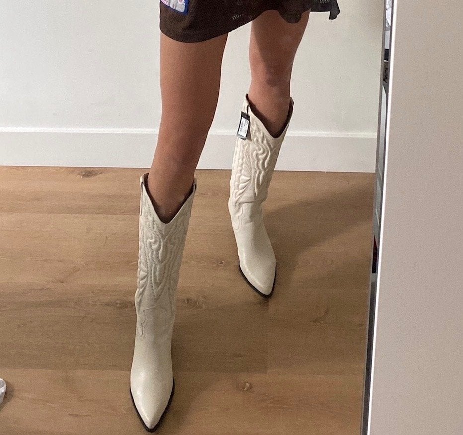 Leren cowboylaarzen NOTRE-V maat 39, Hoge laarzen, Wit, Ophalen of Verzenden, Gedragen