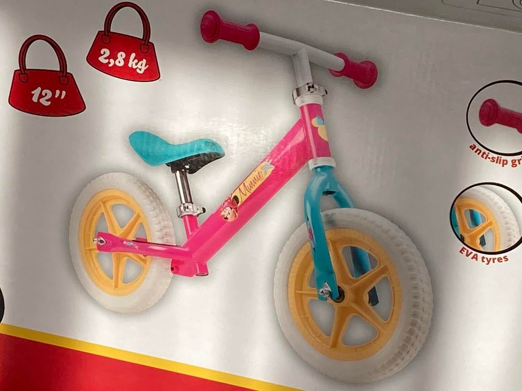Nieuw Disney Minnie Metalen Loopfiets 12 Inch Roze Blauw, Ophalen of Verzenden, Zo goed als nieuw