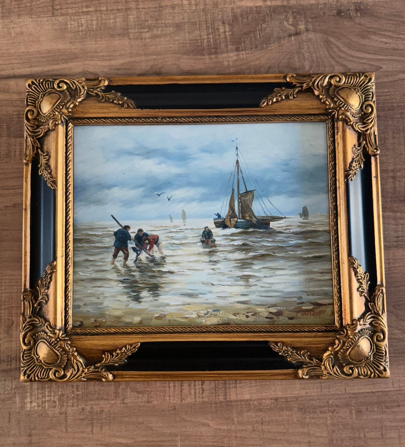 Antiek nageschilderd schilderij Ankerligten van Philip Sadée, Ophalen