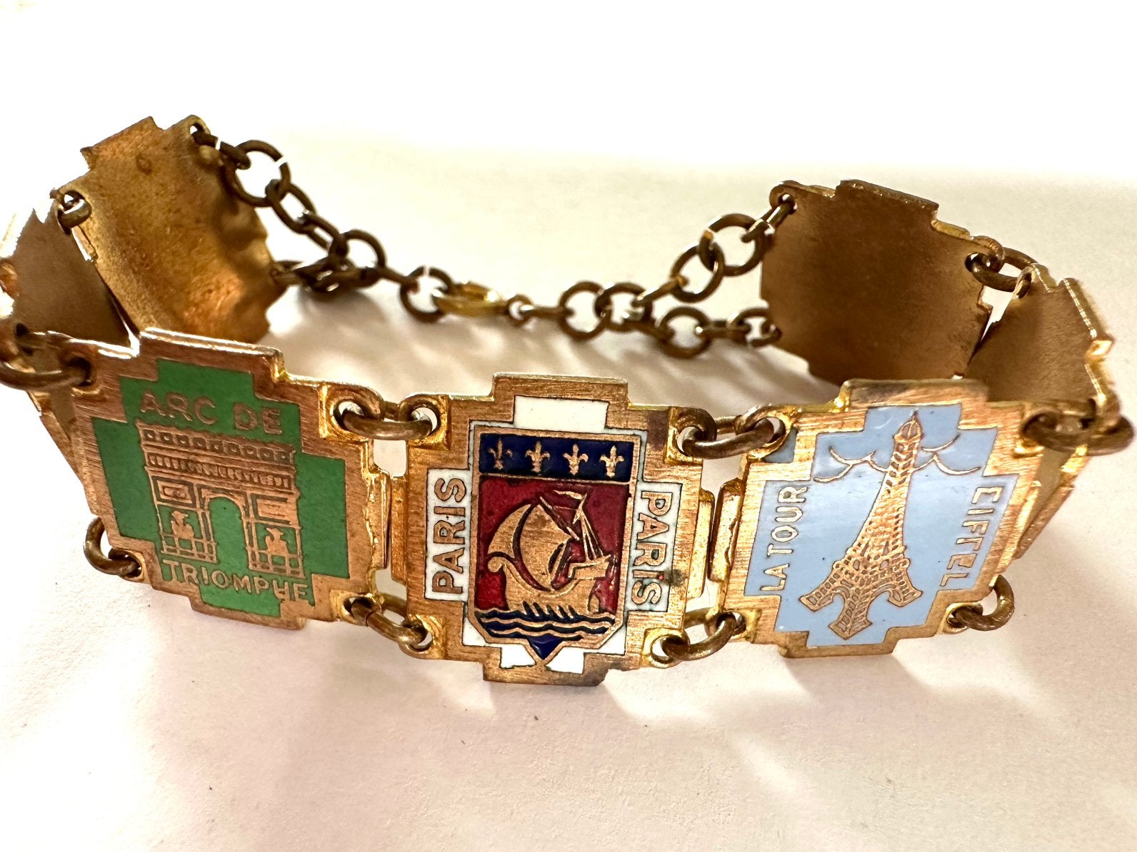 Vintage koperen/messing emaille armband Parijs, Sieraden, Tassen en Uiterlijk, Verzenden, Overige materialen, Armband