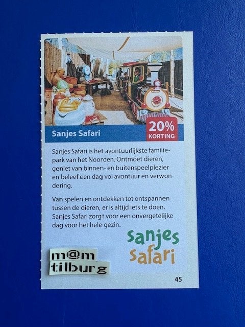 Sanjes Safari 20% korting tot 1-7-2027, Drie personen of meer, Kortingskaart