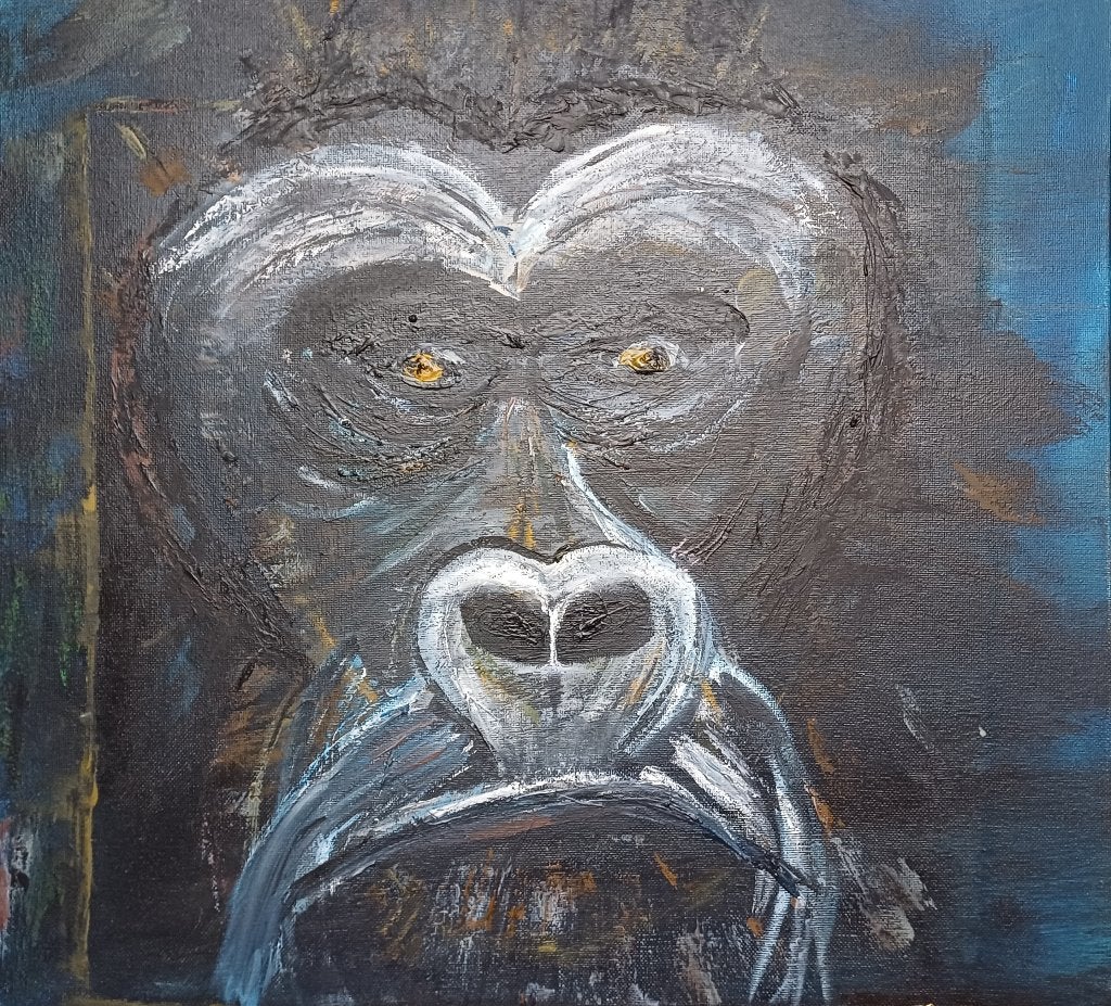 Schilderij Gorilla olieverf paletmes, nieuw., Antiek en Kunst, Ophalen, Gesigneerd