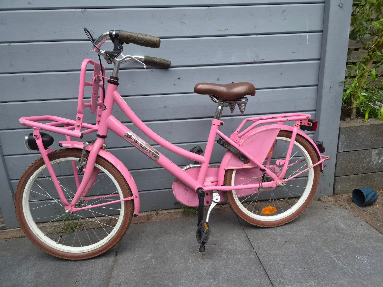 Popal fiets 20 inch - Roze kinderfiets met voordrager, Ophalen, Terugtraprem, Gebruikt, Handrem