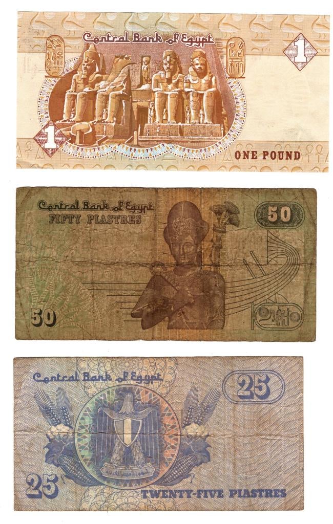 3 Egyptische biljetten.  25 en 50 Piaster en 1 Pound., Postzegels en Munten, Bankbiljetten | Afrika, Ophalen of Verzenden, Egypte