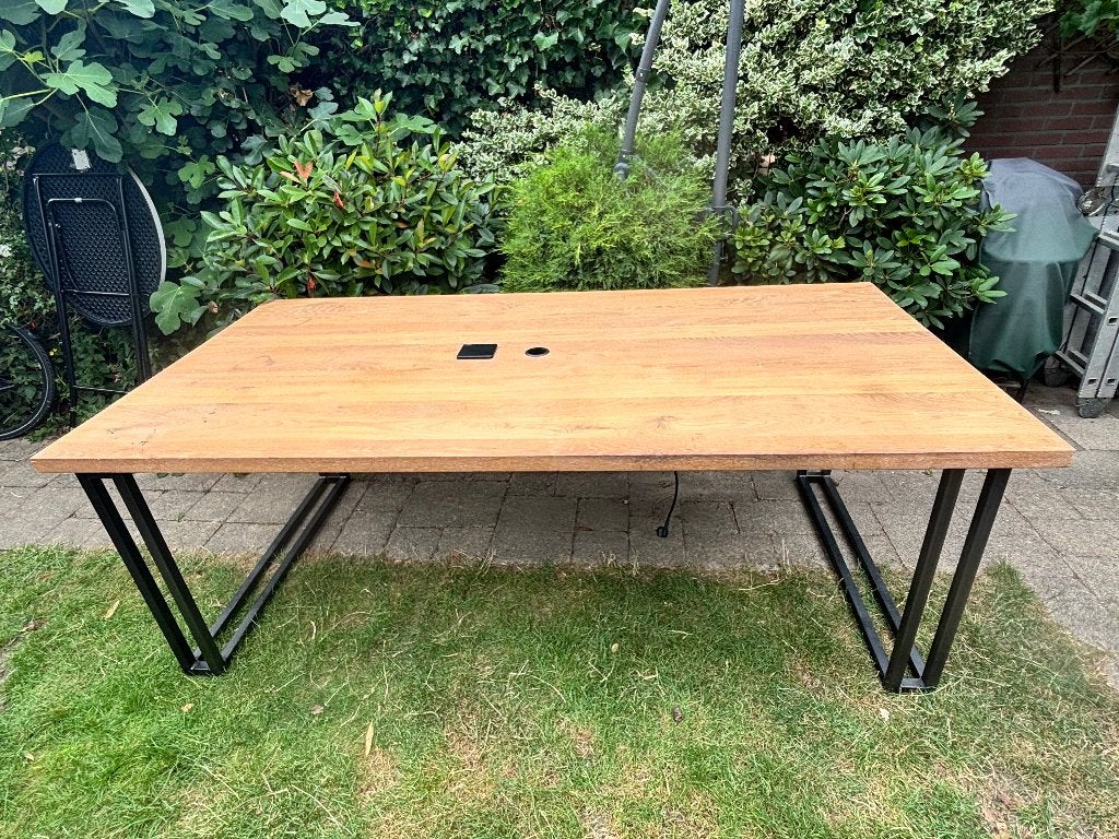 Maatwerk massief eiken bureau 224x115 – Lok Living – staal, Huis en Inrichting, Bureaus, Ophalen, Overige typen, 115 cm, Hout