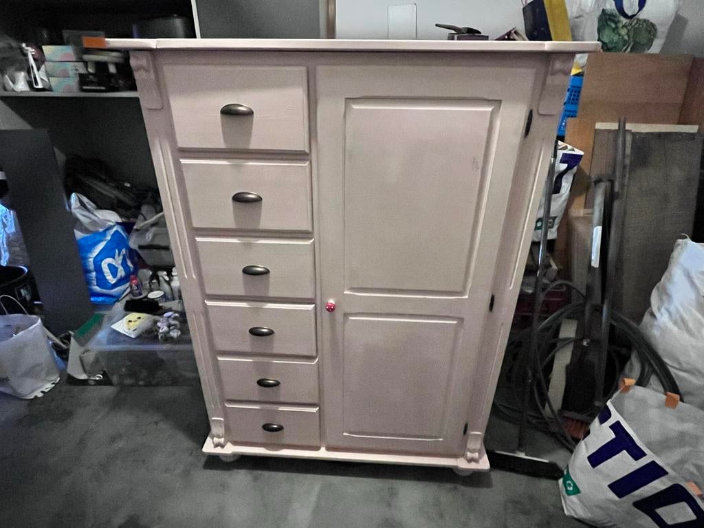 Poederroze grenen kinderkledingkast, Kinderen en Baby's, Kinderkamer | Commodes en Kasten, Ophalen, Gebruikt, Kast, 105 cm of meer