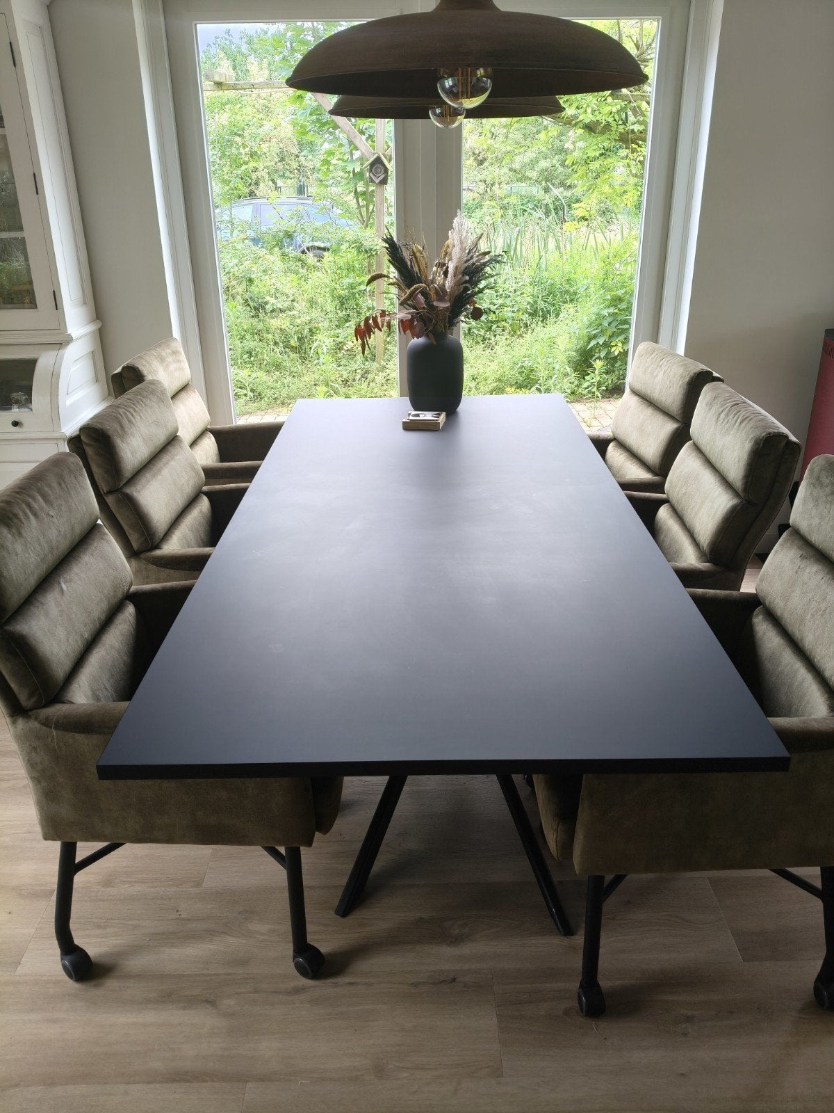 Firma Hout & Staal Fenix eettafel, mat zwart, 220 cm, Huis en Inrichting, Tafels | Eettafels, Ophalen, Gebruikt, 100 tot 150 cm