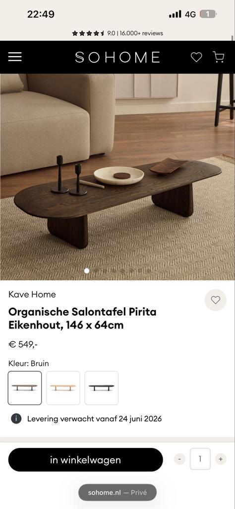 Organische Salontafel Pirita Eikenhout, 146 x 64cm, Huis en Inrichting, Tafels | Salontafels, Zo goed als nieuw, Minder dan 50 cm
