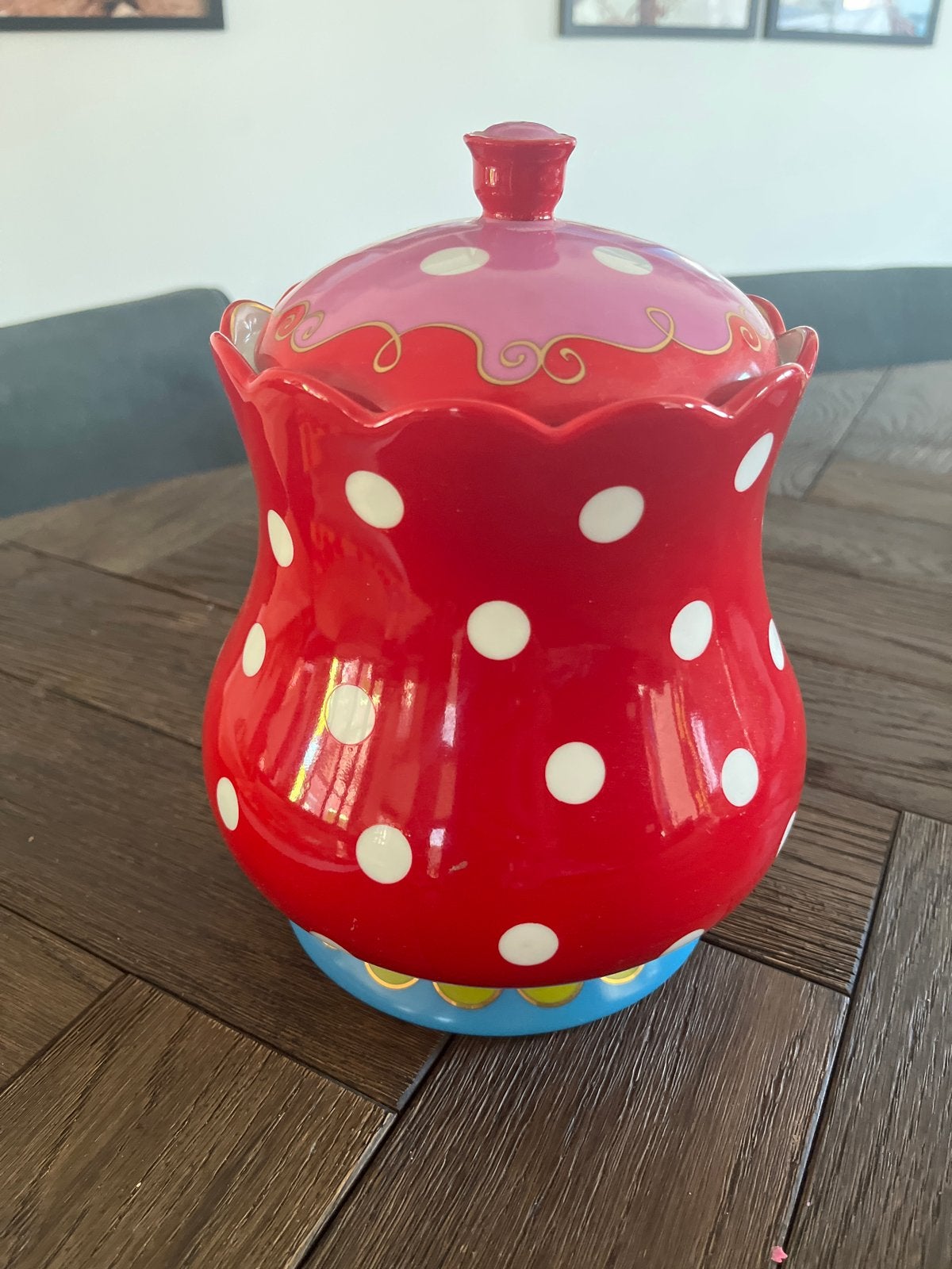 Douwe Egberts Oilily Voorraadpot koek polkadot Rood Stippen, Gebruikt, Verzenden, Voorraadpot, Steen/keramiek