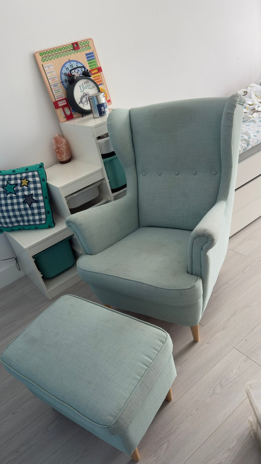 Ikea Strandmon Fauteuil met voetenbank, Ophalen, Zo goed als nieuw, 75 tot 100 cm, 50 tot 75 cm