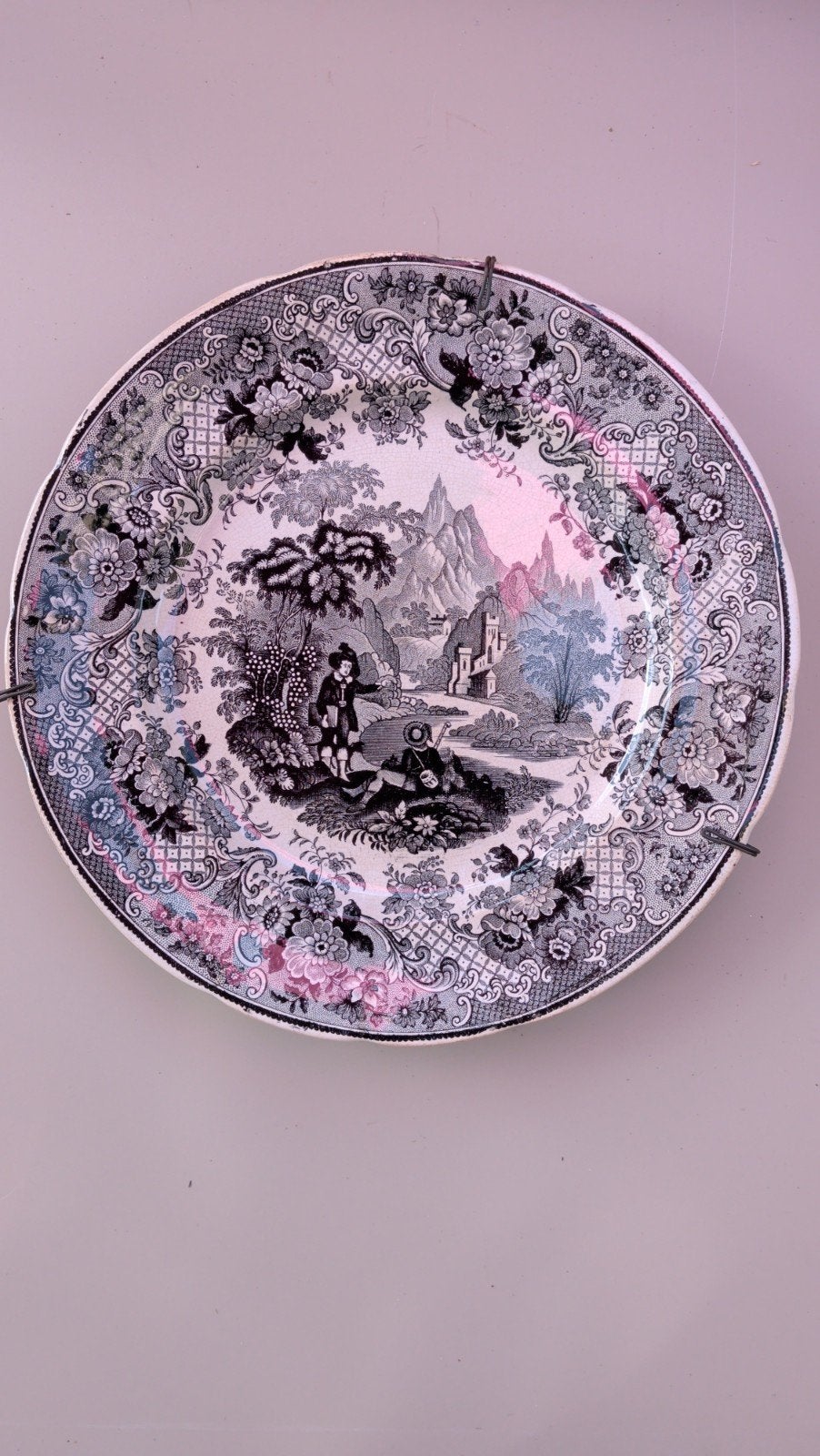 Antiek decoratief bord 'Montagne' met landschap, Antiek en Kunst, Ophalen of Verzenden