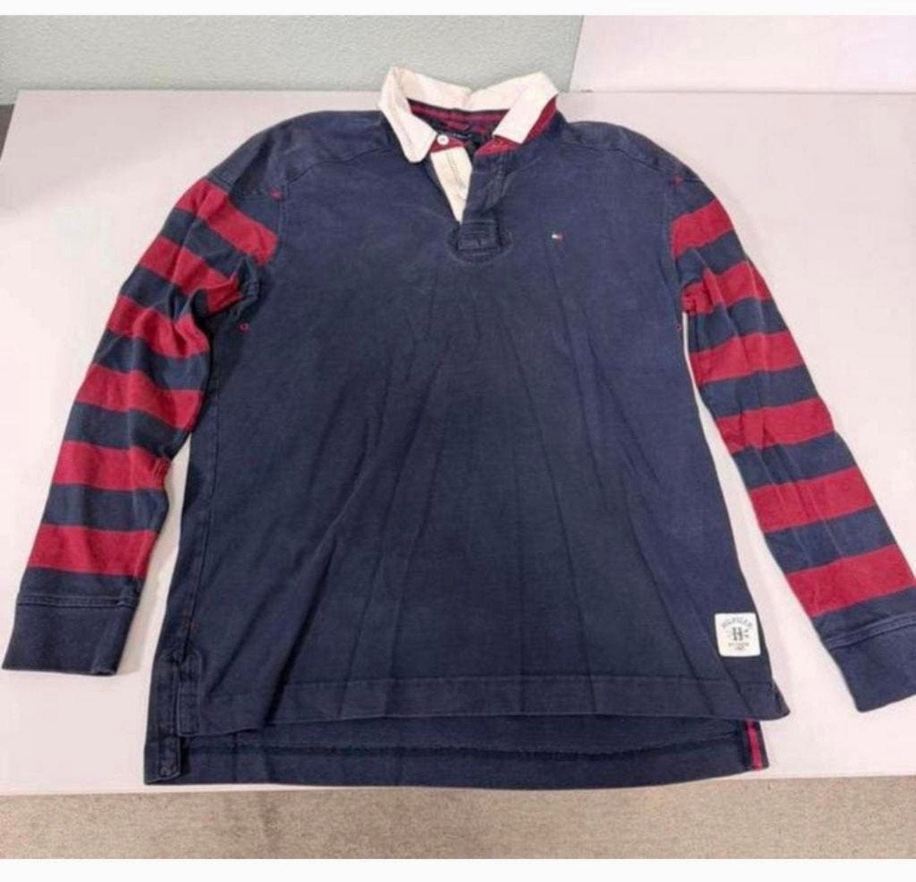 Tommy Hilfiger Rugby Polo Shirt Longsleeve Maat L-G Navy/Red, Maat 52/54 (L), Blauw, Ophalen of Verzenden, Zo goed als nieuw