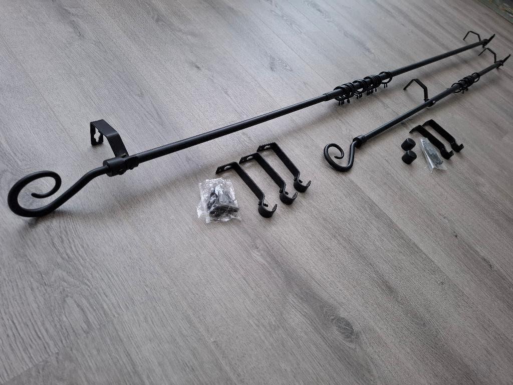 2x Gordijnrail (uitschuifbaar), Ophalen, 200 cm of meer, Zwart, Zo goed als nieuw