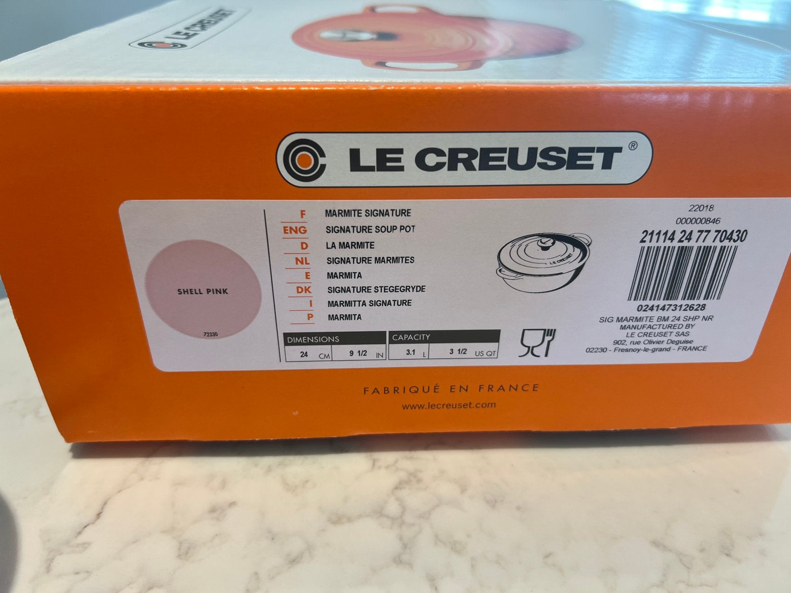 Nieuwe Le Creuset Marmite Shell Pink 24 cm, Nieuw, Le Creuset, Ophalen of Verzenden, Le Creuset