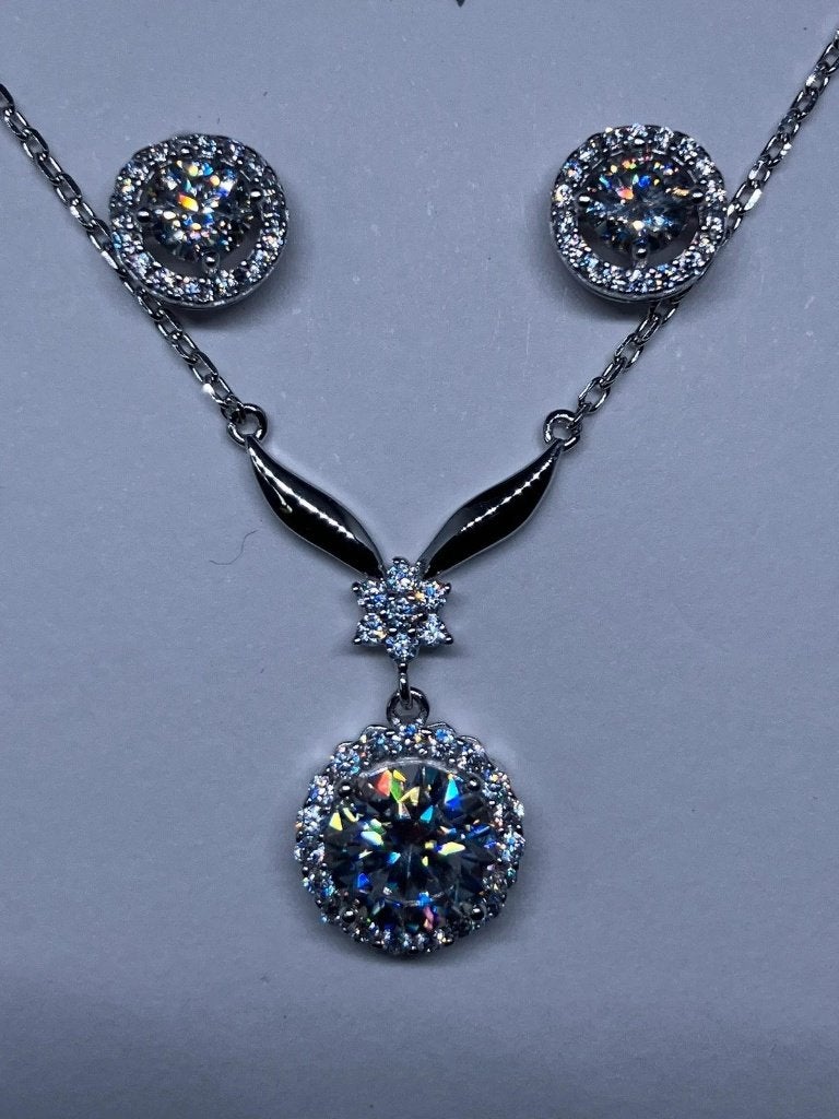 925 Zilver Moissanite Sieradenset Kettinghanger 1 Karaat &