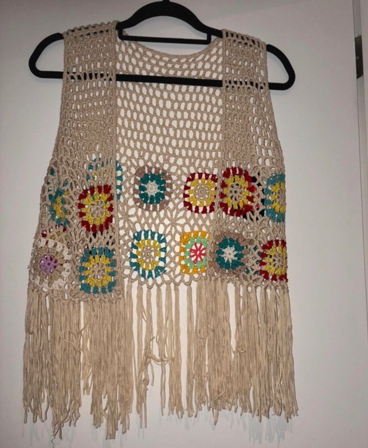 Boho Ibiza vestje met franjes en kleurrijke details, Ophalen of Verzenden, Zo goed als nieuw, Maat 38/40 (M), Beige