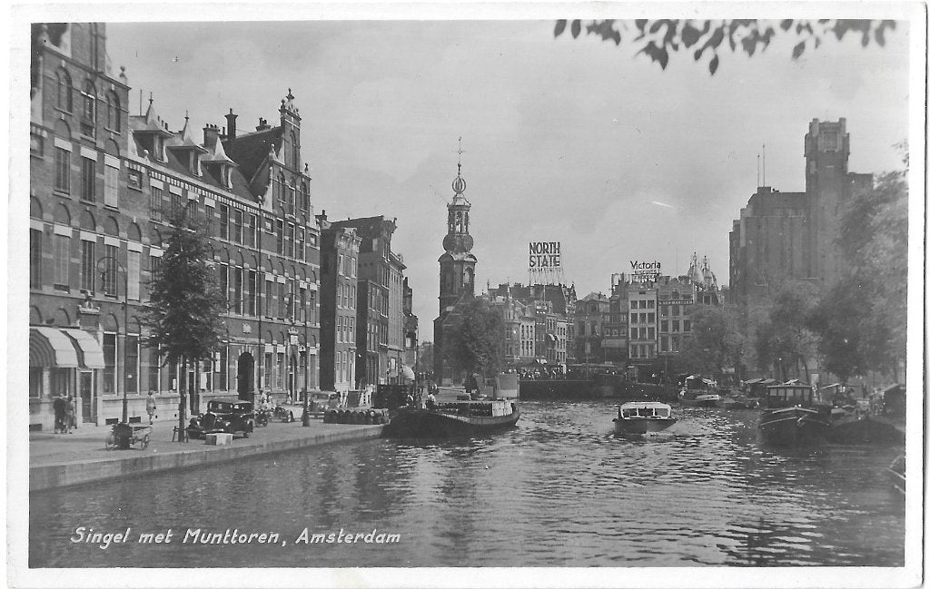 AK Amsterdam - Singel met Munttoren, Ophalen of Verzenden, 1940 tot 1960, Gelopen, Noord-Holland