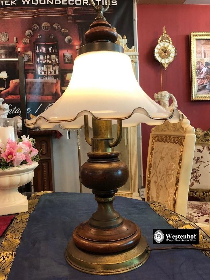 Groot brocante olielamp / tafellamp antiek koper, voet, Ophalen of Verzenden