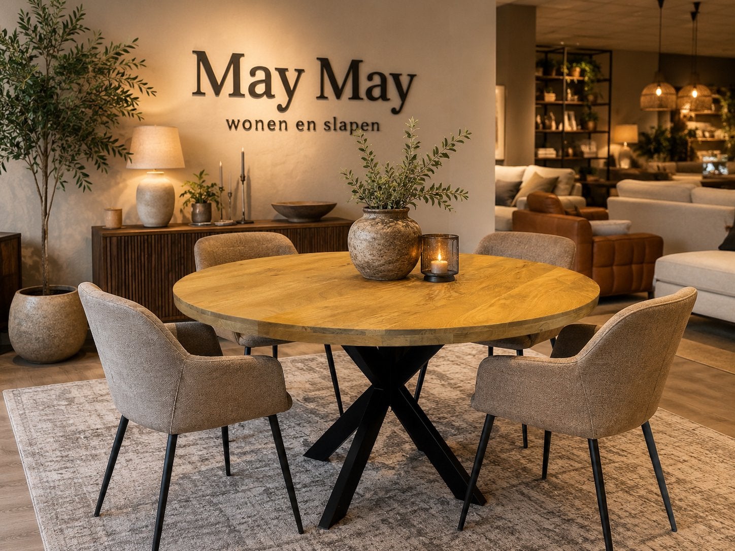 Eettafel rond 150 Vlak tafelblad Mango Direct leverbaar 7387